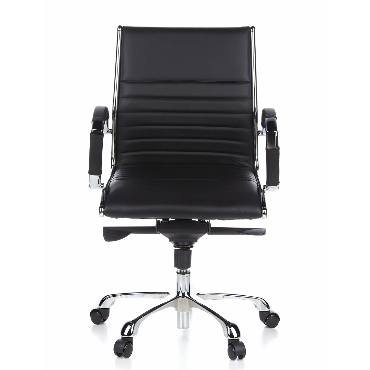 Sillón de oficina profesional PARMA 10 negro con costura transversal y base brillante de cinco ruedas de hjh OFFICE – vista de 360° (vista frontal 0°)
