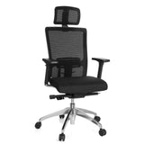 Silla de oficina profesional ASTRA LUX negra con respaldo de malla, reposacabezas y base de cinco ruedas de hjh OFFICE – vista de 360° (vista frontal 20°)