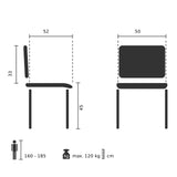 Dibujo técnico de la silla tapizada TEDIO con una altura del asiento de 45 cm de hjh OFFICE