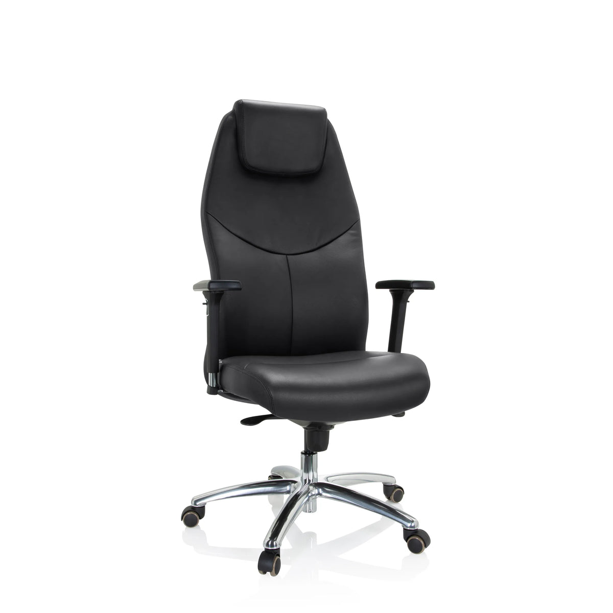Sillón de oficina profesional FERRARA negro con reposacabezas integrado y base de cinco ruedas de hjh OFFICE – vista de 360° (vista frontal 20°)