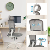 Silla de oficina profesional MIKEO G en gris con reposacabezas ajustable, reposabrazos y respaldo de malla de hjh OFFICE