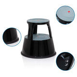 Taburete bajo TIO-M II negro con superficies antideslizantes grises y patas de goma de hjh OFFICE