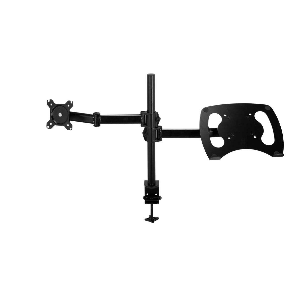 Soporte de monitor negro VM-MH2 con brazo giratorio ajustable y fijación a mesa de hjh OFFICE – vista de 360° (vista frontal 0°)