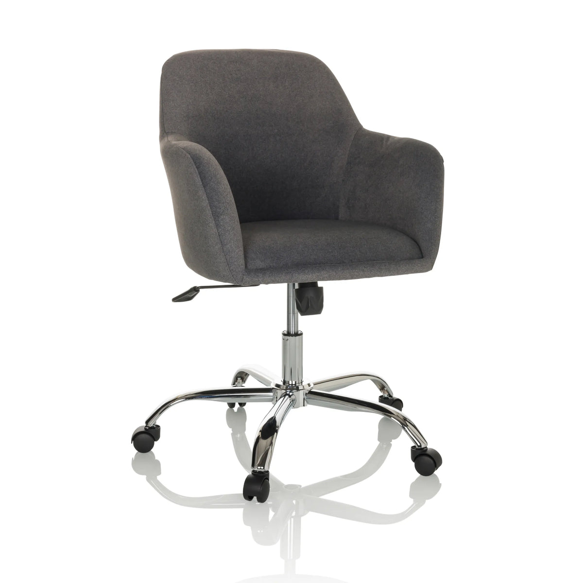Silla Home Office SOLAO 300 en gris oscuro con acolchado y base de cinco ruedas de hjh OFFICE – vista de 360° (vista frontal 15°)