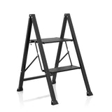 Escalera plegable SOLID W5 negra con dos peldaños de hjh OFFICE – vista de 360° (vista frontal en diagonal 40°)