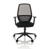 Silla de oficina profesional CARLOW I negra con respaldo de malla y base de cinco ruedas de hjh OFFICE – vista de 360° (vista frontal 0°)