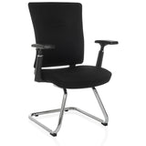 Silla viga voladiza CAPTIVO PRO V negra con reposabrazos y tapizado en tela de hjh OFFICE – vista de 360° (vista frontal en diagonal 30°)