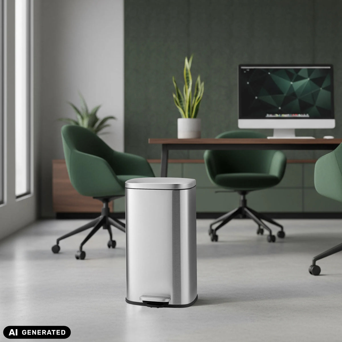 Papelera plateada Clean 15 con capacidad de 30 litros y pedal de hjh OFFICE (imagen generada por IA)