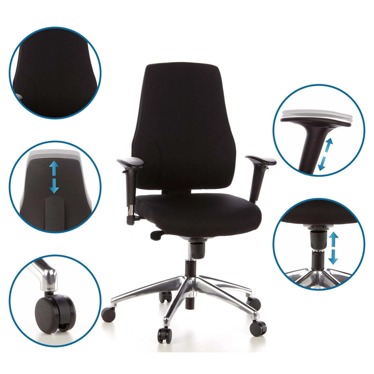 Funciones ajustables de la Silla de oficina profesional PRO-TEC 200 con reposabrazos y pistón de gas de hjh OFFICE