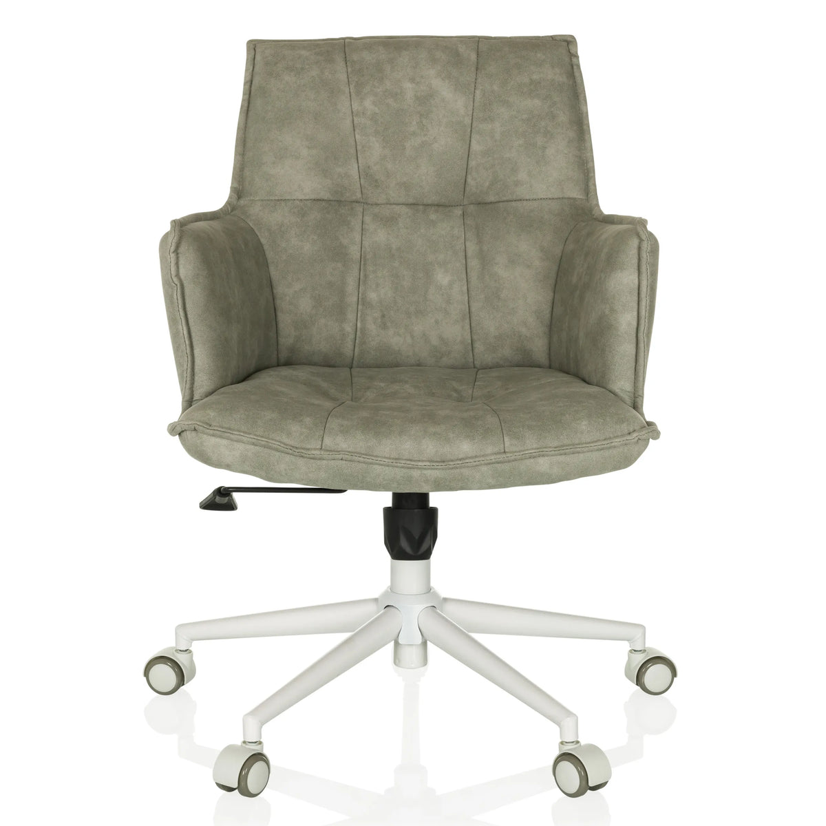 Silla Home Office SOLAO LIFE W gris con tapizado acolchado y base blanca de cinco ruedas de hjh LIVING – vista de 360° (vista frontal 0°)