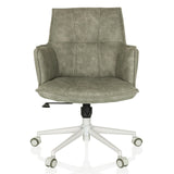 Silla Home Office SOLAO LIFE W gris con tapizado acolchado y base blanca de cinco ruedas de hjh LIVING – vista de 360° (vista frontal 0°)