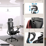 Reposacabezas y soporte lumbar ajustables de la silla de oficina profesional Ergo U2 Flex3 de hjh OFFICE (imagen generada por IA)