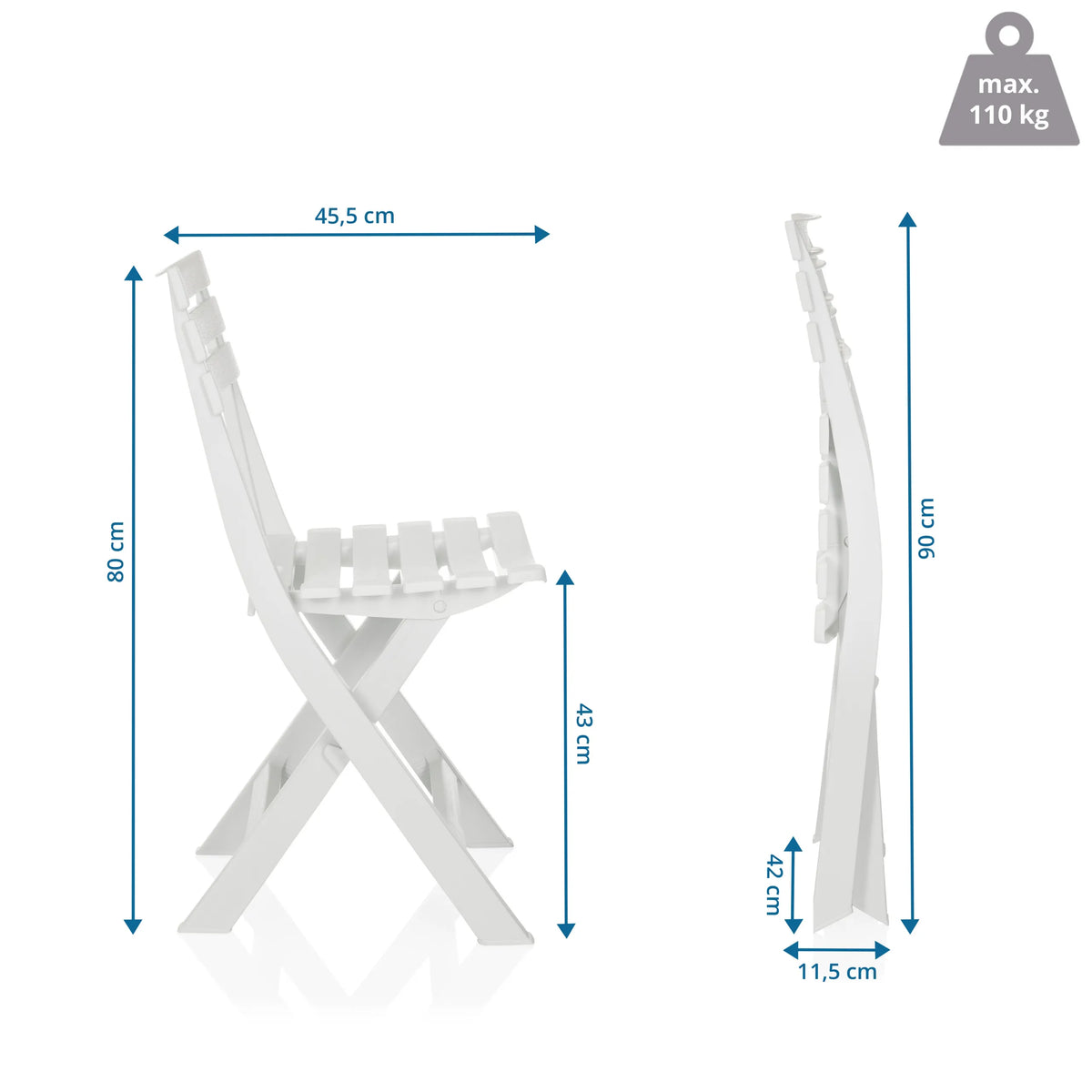 Dibujo técnico de la Silla de exterior TRAVANO con una altura de 80 cm de hjh LIVING