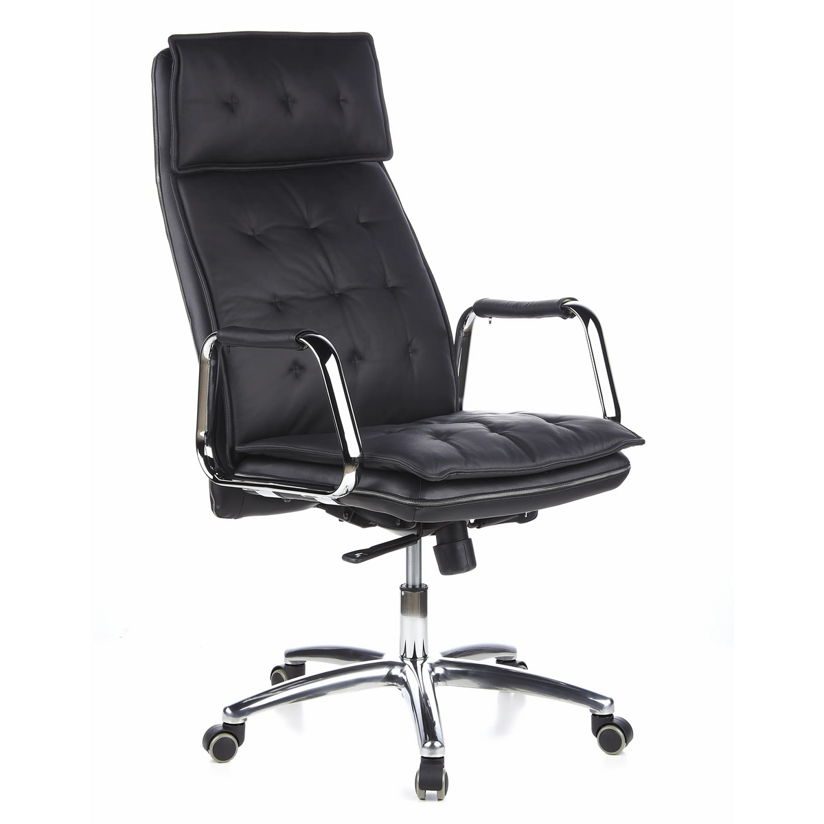 Sillón de oficina profesional VILLA 20 negro con tapicería acolchada y base de cinco ruedas de hjh OFFICE – vista de 360° (vista frontal en diagonal 40°)