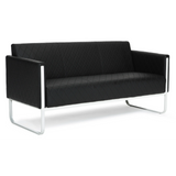 Sofá de diseño negro ARUBA STEP con costura de rombos y estructura de cromo de hjh OFFICE – vista de 360° (vista trasera 180°)