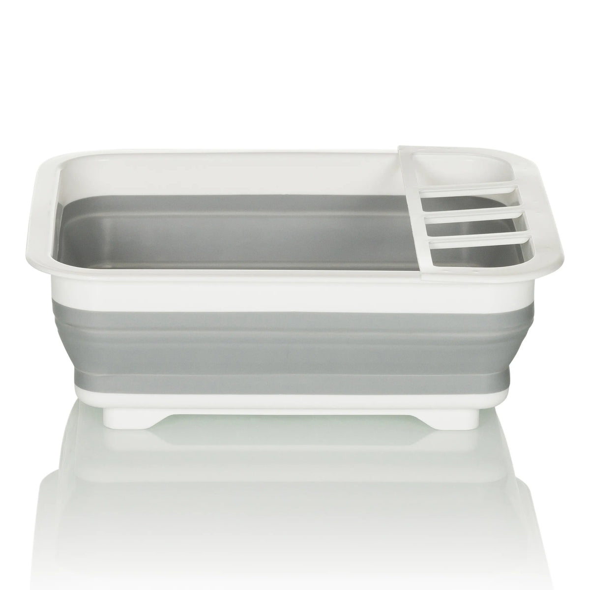 Contenedor plegable CLEAN SIL gris y blanco con rejilla de drenaje integrada de hjh OFFICE – vista de 360° (vista frontal 0°)