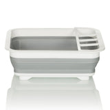 Contenedor plegable CLEAN SIL gris y blanco con rejilla de drenaje integrada de hjh OFFICE – vista de 360° (vista frontal 0°)