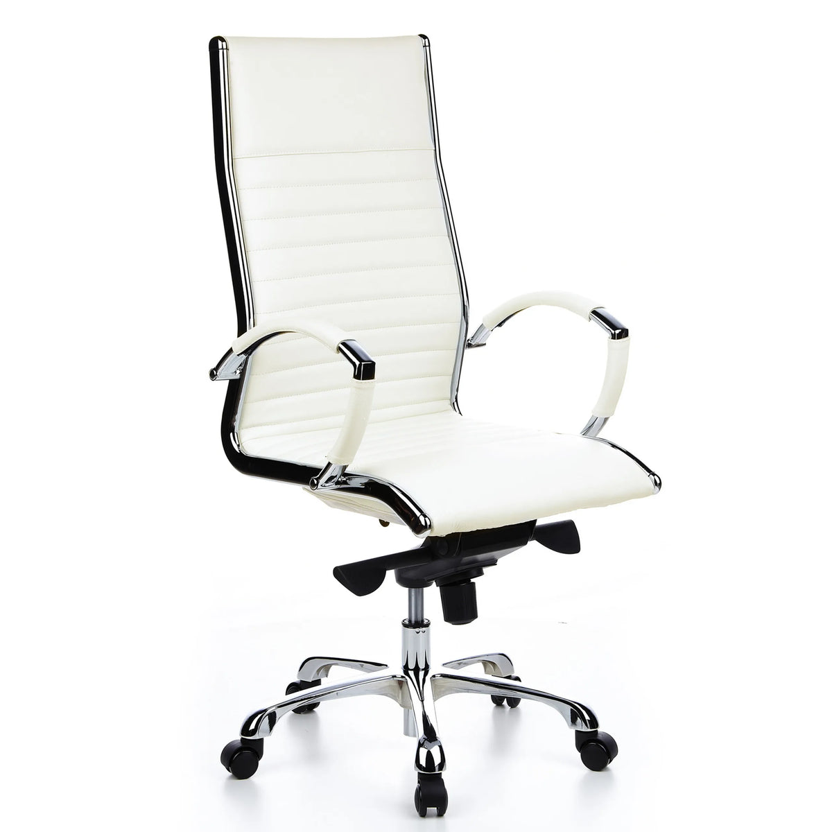 Sillón de oficina profesional PARMA 20 en color crema con costura transversal y base de cinco ruedas de hjh OFFICE – vista de 360° (vista frontal en diagonal 40°)