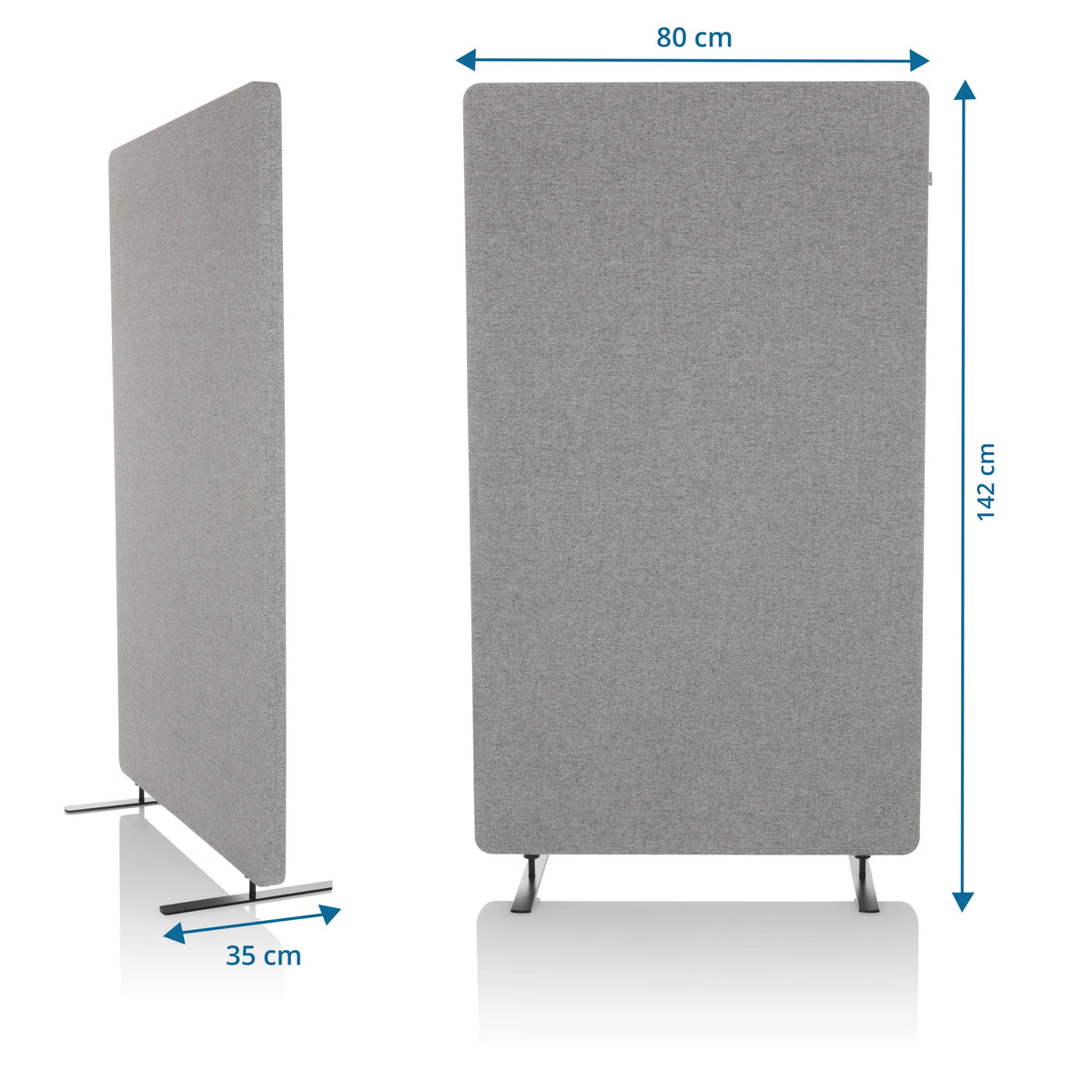 Vista dimensional del separador FLEXMIUT STAND de 142 × 80 cm en gris claro de hjh OFFICE