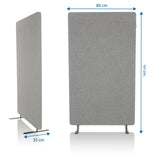 Vista dimensional del separador FLEXMIUT STAND de 142 × 80 cm en gris claro de hjh OFFICE
