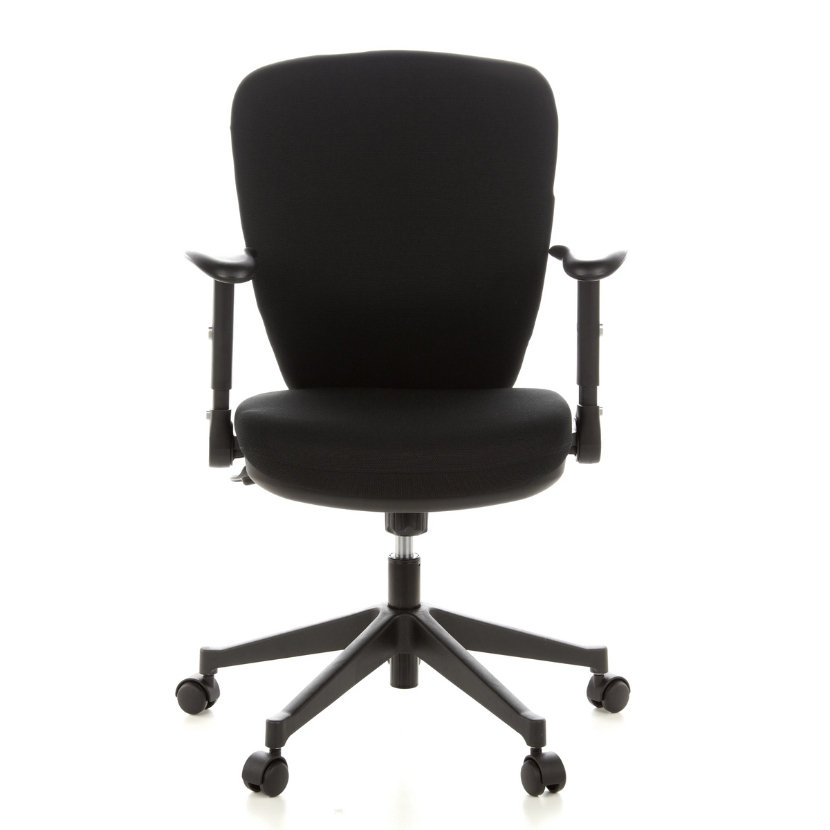 Silla de oficina profesional TRAFFIC 20 negra con reposabrazos y base de cinco ruedas de hjh OFFICE – vista de 360° (vista frontal 0°)