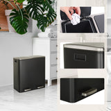 Papelera negra CLEAN XI con tapa plateada, asas y abertura de hjh OFFICE