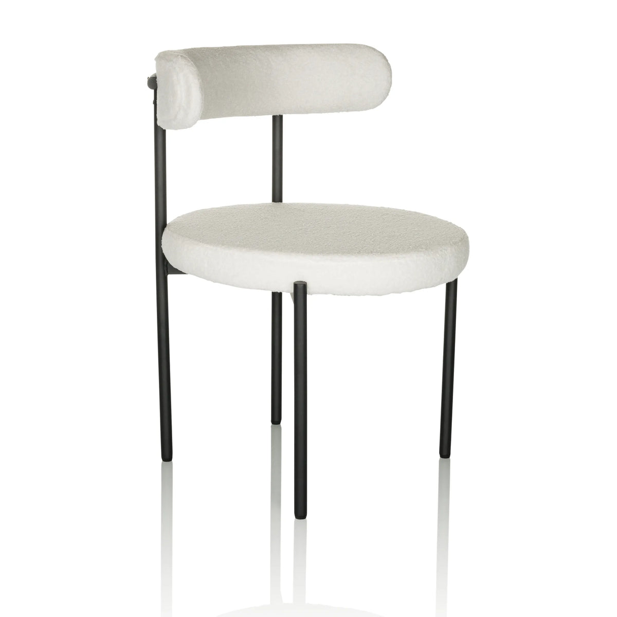 Silla tapizada blanca TEDIO con asiento y respaldo redondeados y patas negras de hjh OFFICE – vista de 360° (vista frontal en diagonal 45°)
