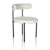 Silla tapizada blanca TEDIO con asiento y respaldo redondeados y patas negras de hjh OFFICE – vista de 360° (vista frontal en diagonal 45°)