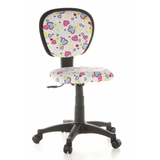 Silla giratoria para niños KIDDY TOP con estampado colorido de corazones y flores y base de cinco ruedas de hjh OFFICE – vista de 360° (vista frontal 20°)