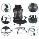Silla de oficina profesional FALEO B en negro con reposacabezas, reposabrazos y ruedas ajustables de hjh OFFICE