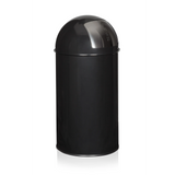 Papelera PUSH 50L negra con inserto de tapa plateado de hjh OFFICE – vista de 360° (vista trasera en diagonal 120°)