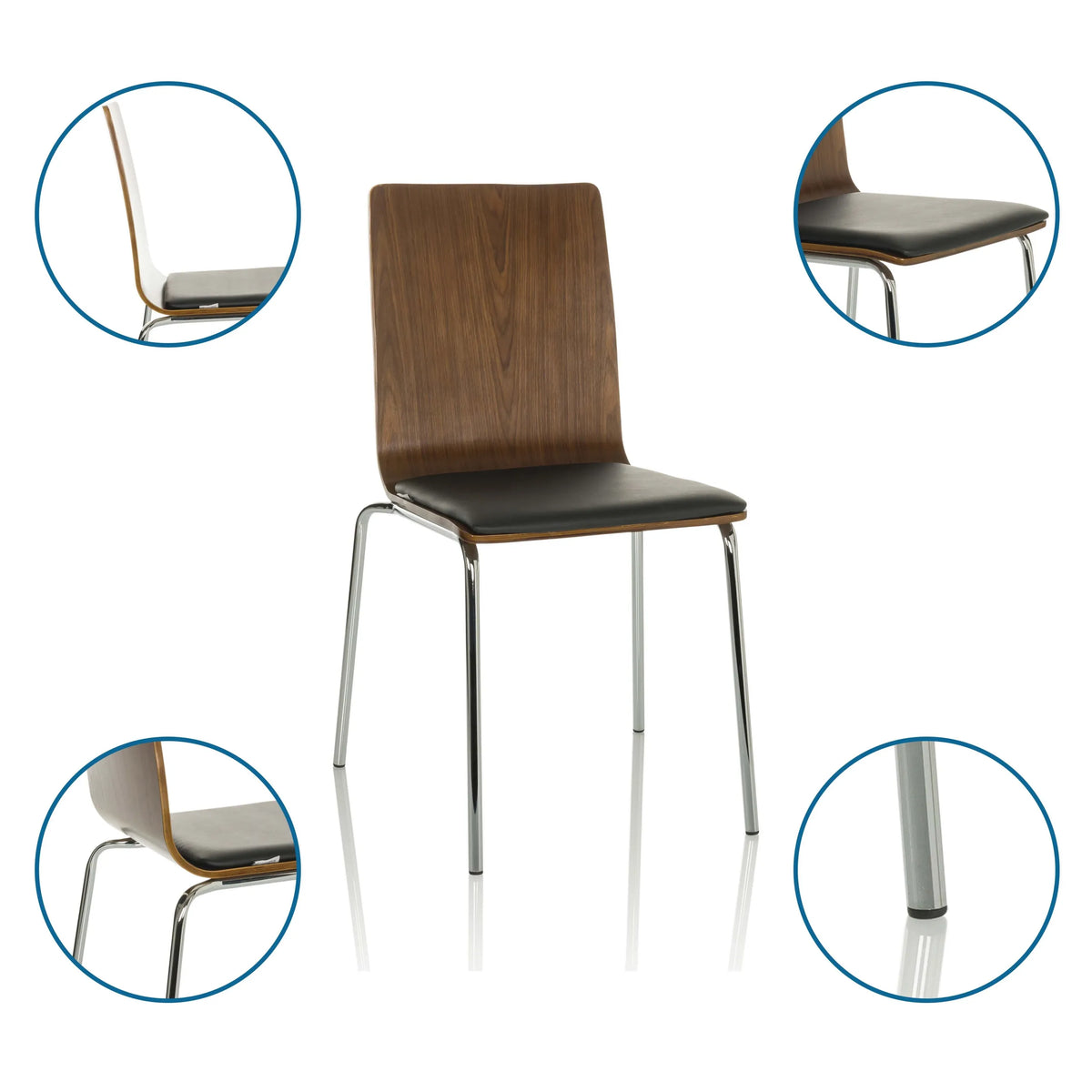 Silla de confidente PERIA con respaldo de madera, asiento negro y estructura cromada de hjh OFFICE