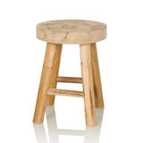 Taburete RUSTIKO W marrón de madera con asiento redondo y travesaños de hjh LIVING – vista de 360° (vista frontal 15°)