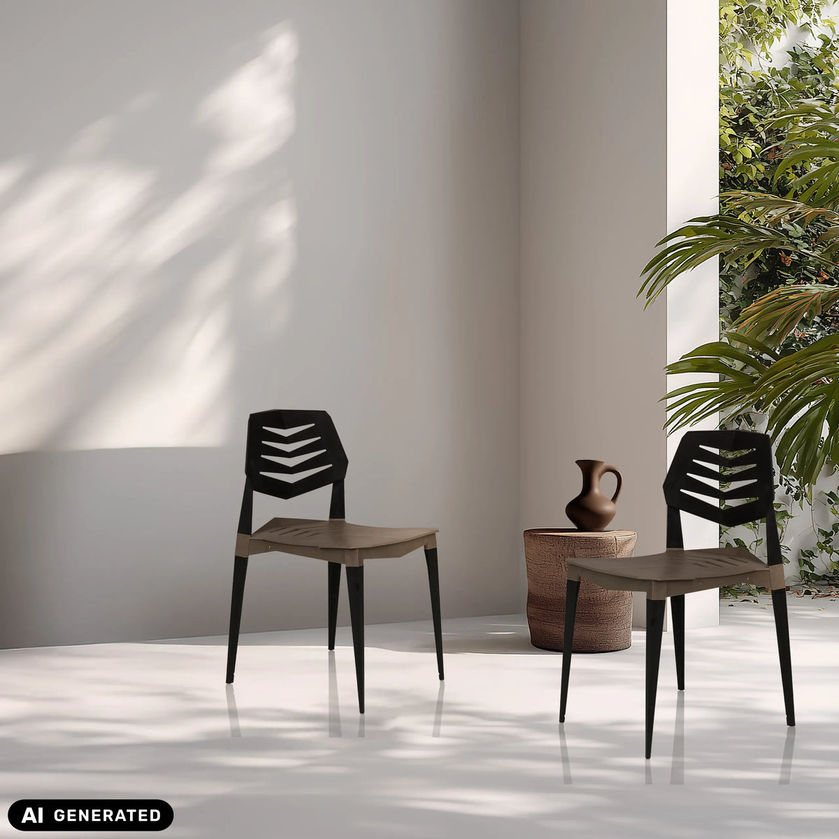 Dos sillas de exterior Flecharo en marrón y negro de hjh LIVING (imagen generada por IA)