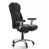 Sillón de oficina profesional EMBASSY 200 L negro con reposabrazos y base plateada de cinco ruedas de hjh OFFICE – vista de 360° (vista frontal en diagonal 60°)