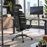 Silla de oficina profesional ERGO LINE II PRO negra con respaldo de malla y reposacabezas de hjh OFFICE (imagen generada por IA)