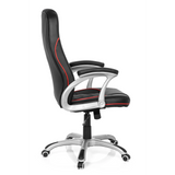 Silla gaming RELAX AB100 negra con costuras decorativas rojas, acolchado y base de cinco ruedas de MyBuero – vista de 360° (vista lateral 100°)