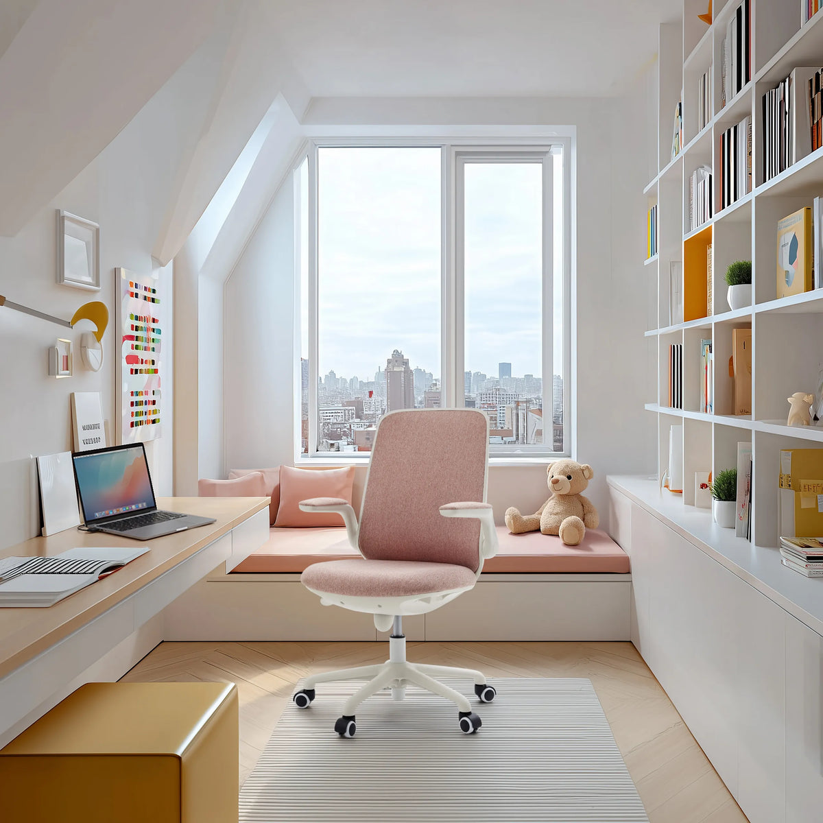 Silla giratoria para niños Swivelo en color rosa con ruedas blancas y reposabrazos de hjh OFFICE