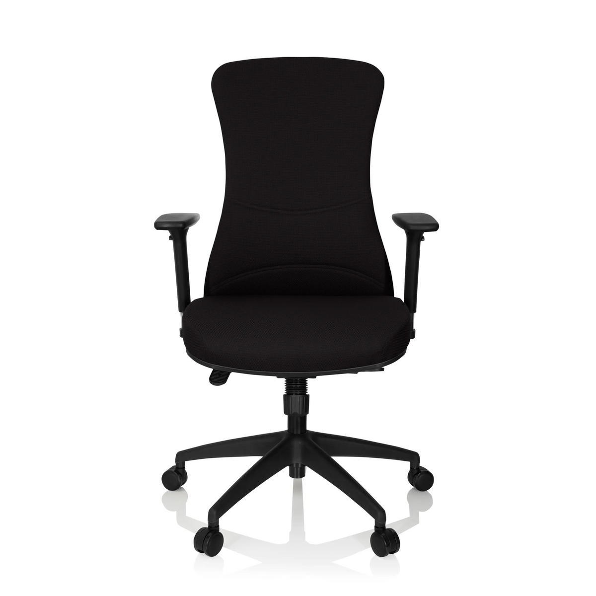 Silla de oficina profesional OFFICE XT PRO negra con reposabrazos y base de cinco ruedas de hjh OFFICE – vista de 360° (vista frontal 0°)
