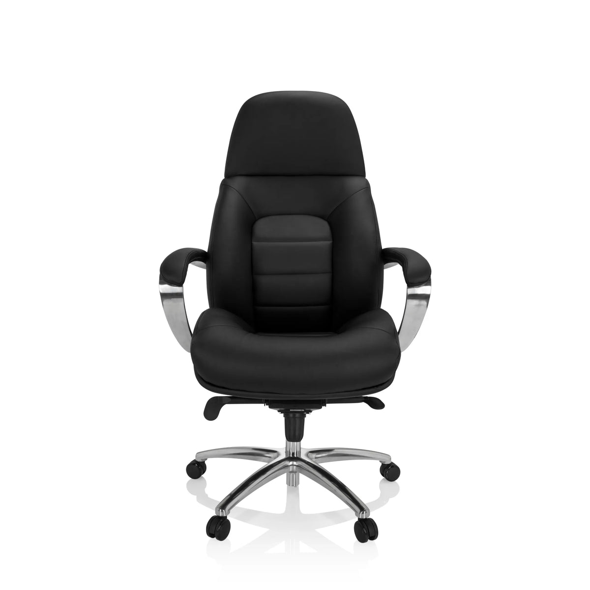 Silla giratoria BRENTON XXL negra con reposabrazos y base de cinco ruedas de hjh OFFICE – vista de 360° (vista frontal 0°)