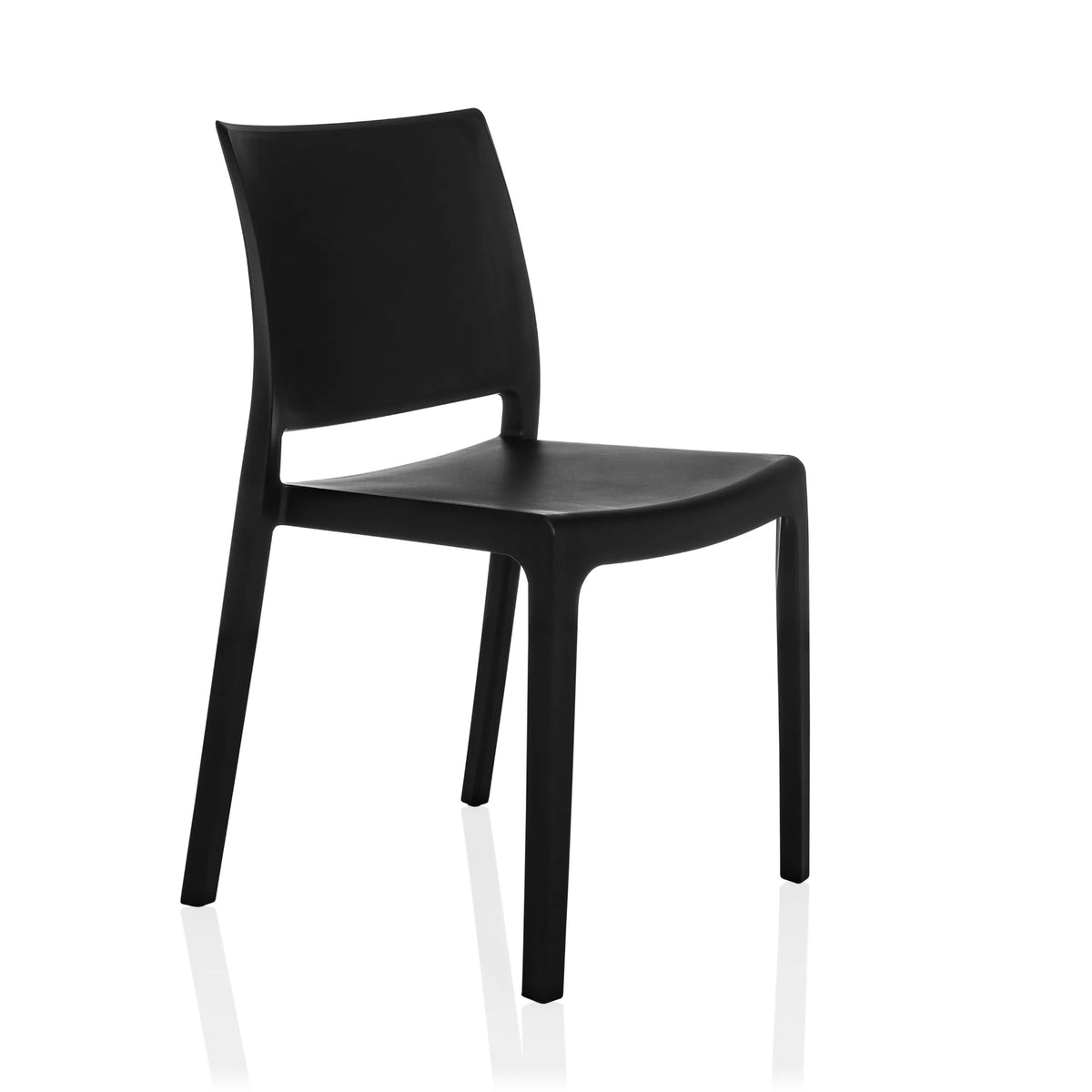 Silla de exterior negra T37 V con respaldo sencillo y cuatro patas de hjh LIVING – vista de 360° (vista frontal en diagonal 45°)