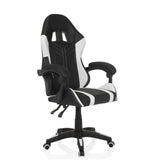 Silla gaming GAMEBREAKER W02 en blanco y negro con base de cinco ruedas de MyBuero – vista de 360° (vista frontal en diagonal 45°)