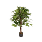 Planta artificial verde MANGO con tallo trenzado en una maceta negra de hjh OFFICE – vista de 360° (vista frontal 0°)