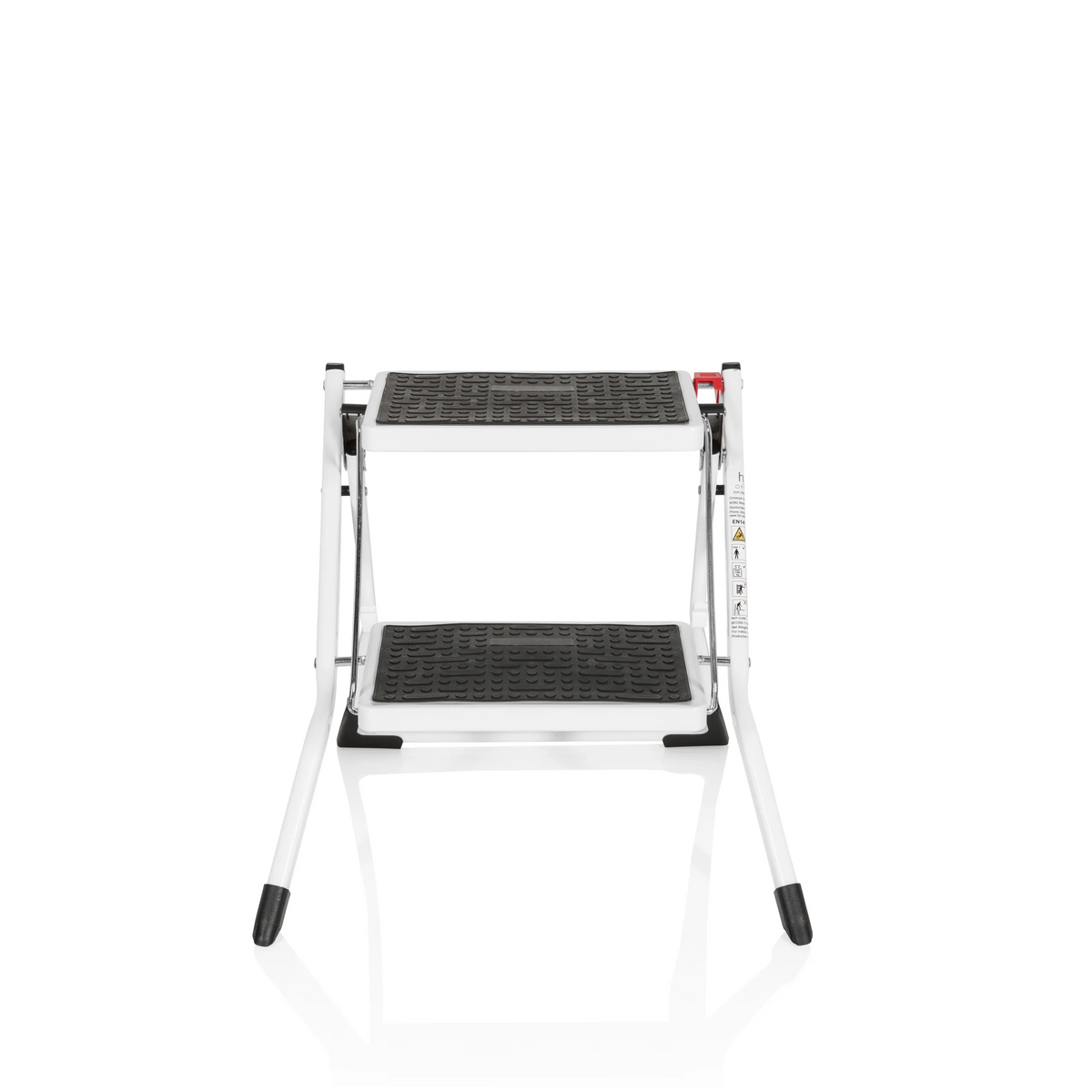 Escalera plegable SOLID W1 blanca con dos peldaños antideslizantes de hjh OFFICE – vista de 360° (vista frontal 0°)