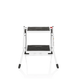 Escalera plegable SOLID W1 blanca con dos peldaños antideslizantes de hjh OFFICE – vista de 360° (vista frontal 0°)