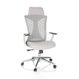 Silla de oficina profesional FALEO W gris con respaldo de malla y base de cinco ruedas de hjh OFFICE – vista de 360° (vista frontal 15°)