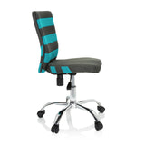 Silla giratoria para niños KIDDY COMFORT I gris con rayas turquesas en el respaldo de malla y base de cinco ruedas de hjh OFFICE – vista de 360° (vista lateral 80°)