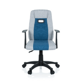 Silla giratoria para niños KIDDY EXTRA en color gris azulado con reposabrazos y base de cinco ruedas de hjh OFFICE – vista de 360° (vista frontal 0°)