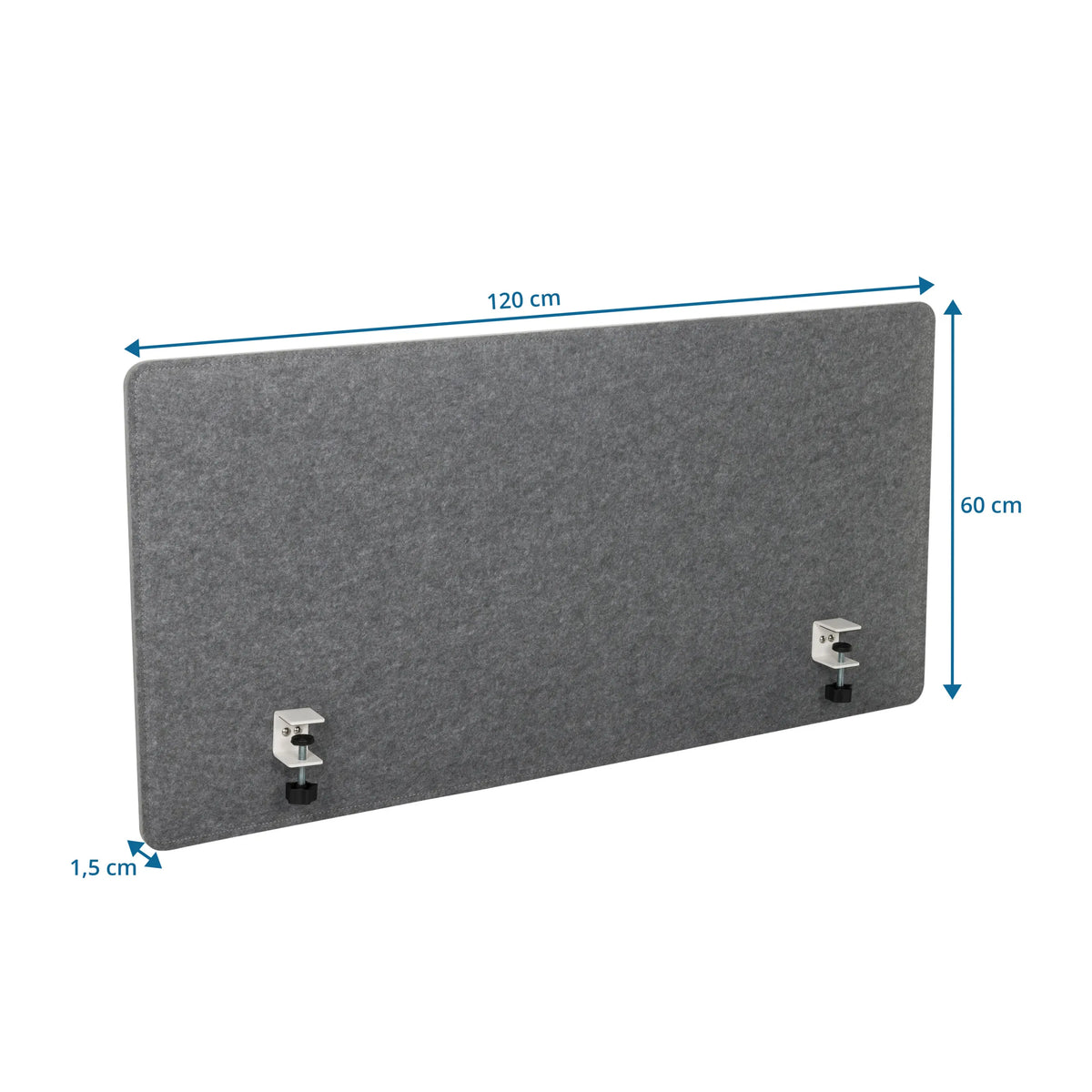 Vista dimensional del separador de mesa FLEXMIUT 3D en gris, 120 × 60 cm, de hjh OFFICE