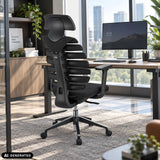 Silla de oficina profesional ERGO LINE II PRO negra con respaldo de malla y reposacabezas de hjh OFFICE (imagen generada por IA)